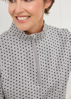 Cotton Traders Grey Marl Print Zip-Neck Sweatshirt