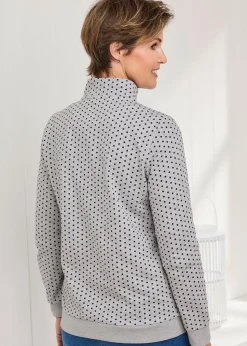 Cotton Traders Grey Marl Print Zip-Neck Sweatshirt