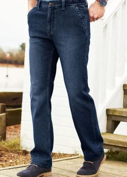 Cotton Traders Indigo Side Elasticated Straight-Fit Jeans