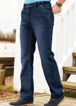 Cotton Traders Indigo Side Elasticated Straight-Fit Jeans