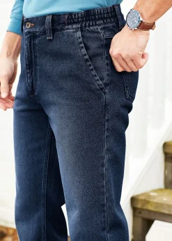 Cotton Traders Indigo Side Elasticated Straight-Fit Jeans