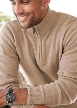 Cotton Traders Latte Half-Zip Lambswool Rich Jumper