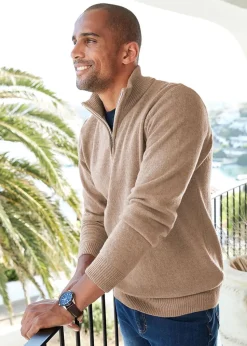 Cotton Traders Latte Half-Zip Lambswool Rich Jumper