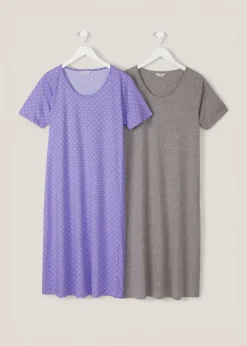 Cotton Traders Lavender 2 Pack Short Sleeve Nightdresses
