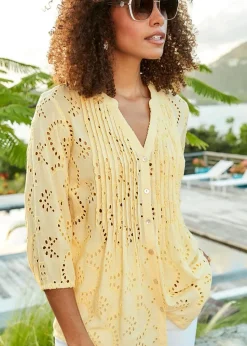 Cotton Traders Lemon Broiderie Blouse