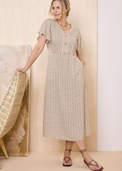 Cotton Traders Mink Printed Maxi Dress