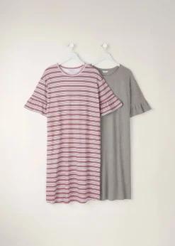 Cotton Traders Multi 2 Pack Ruffle Sleeve Nightdresses
