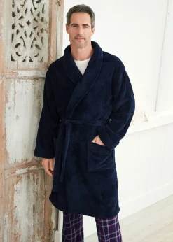 Cotton Traders Navy Fleece Dressing Gown