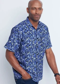 Cotton Traders Navy Guinness Short Sleeve Soft Touch Leaf Print Shirt