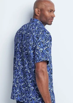 Cotton Traders Navy Guinness Short Sleeve Soft Touch Leaf Print Shirt