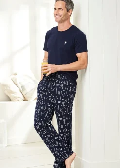 Cotton Traders Navy Jersey PJ Set