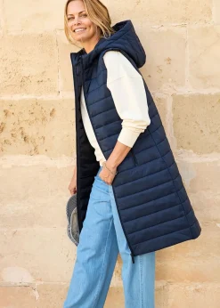 Cotton Traders Navy Longline Quilted Gilet