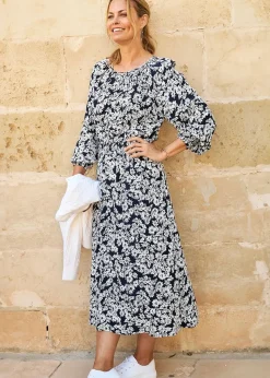 Cotton Traders Navy Printed Midi Dress