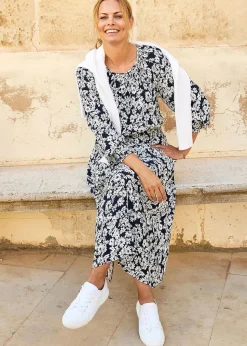 Cotton Traders Navy Printed Midi Dress