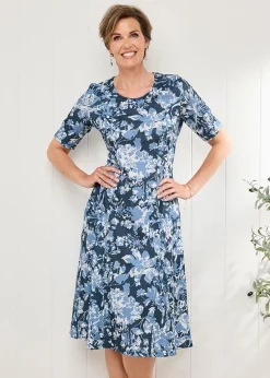 Cotton Traders Navy Textured Jersey Midi Dress