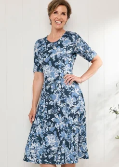 Cotton Traders Navy Textured Jersey Midi Dress