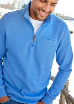 Cotton Traders Pale Blue Luxury Half-Zip Rib Sweatshirt