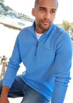 Cotton Traders Pale Blue Luxury Half-Zip Rib Sweatshirt