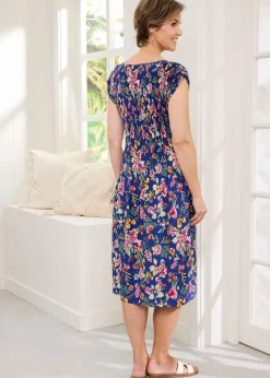 Cotton Traders Pale Blue Floral Crinkle Midi Dress