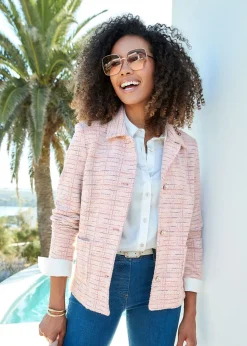 Cotton Traders Powder Pink Stretch Jersey Boucle Jacket
