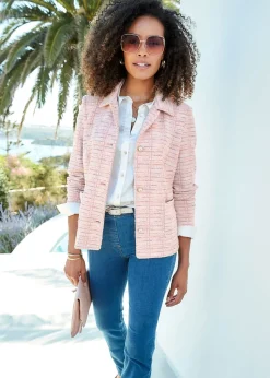 Cotton Traders Powder Pink Stretch Jersey Boucle Jacket