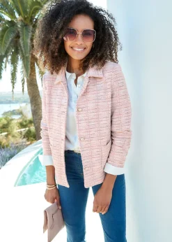 Cotton Traders Powder Pink Stretch Jersey Boucle Jacket