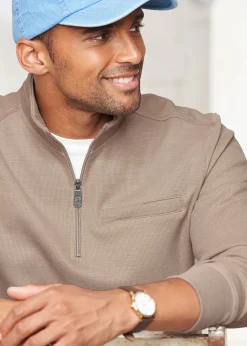 Cotton Traders Putty Luxury Half-Zip Rib Sweatshirt