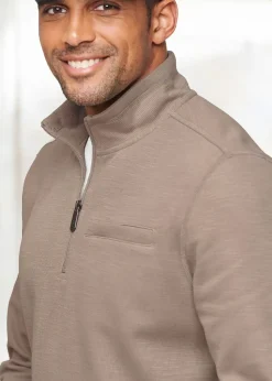 Cotton Traders Putty Luxury Half-Zip Rib Sweatshirt