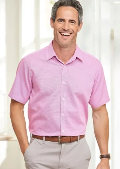Cotton Traders Rose Pink Short Sleeve Luxury Birdseye Shirt
