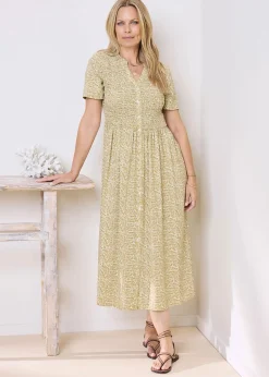Cotton Traders Sage Green Printed Maxi Dress