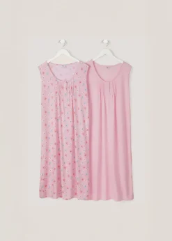 Cotton Traders Shell Pink 2 Pack Pintuck Maxi Nightdresses