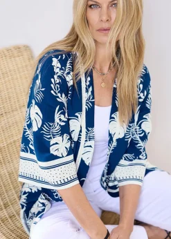 Cotton Traders Sky Blue Long Printed Kimono