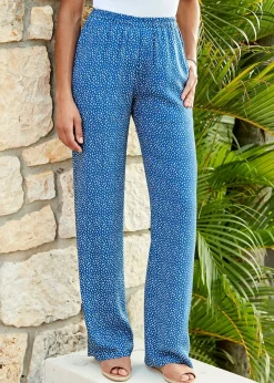 Cotton Traders Soft Blue Printed Pull-On Wide-Leg Trousers