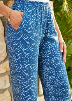 Cotton Traders Soft Blue Printed Pull-On Wide-Leg Trousers