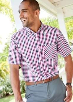 Cotton Traders Soft Pink Check Seersucker Shirt