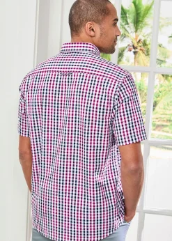 Cotton Traders Soft Pink Check Seersucker Shirt