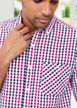 Cotton Traders Soft Pink Check Seersucker Shirt