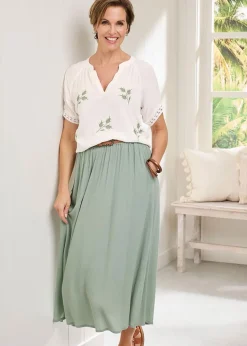 Cotton Traders Warm Cream Floral Embroidered Crinkle Top