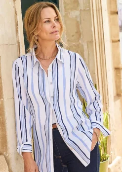 Cotton Traders Warm Cream Print Longline Blouse