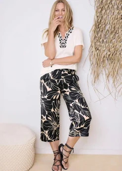 Cotton Traders Warm Cream Embroidered T Shirt