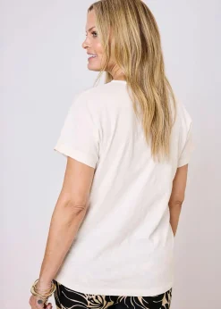 Cotton Traders Warm Cream Embroidered T Shirt