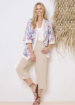 Cotton Traders Warm Cream Printed Kimono