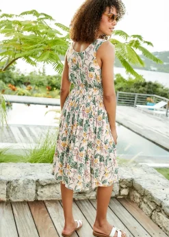 Cotton Traders Warm Cream Printed Crinkle Short Dress