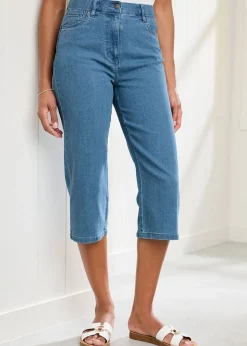 Cotton Traders Washed Blue Stretch Crop Denim Trousers
