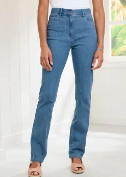 Cotton Traders Washed Blue Magic Comfort Straight-Leg Denim Jeans