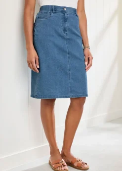Cotton Traders Washed Blue Stretch Denim Skirt