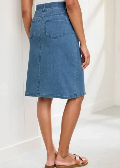 Cotton Traders Washed Blue Stretch Denim Skirt