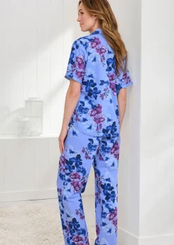 Cotton Traders Washed Iris Woven Pyjamas Set