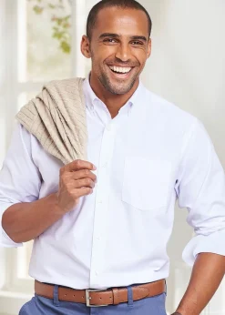 Cotton Traders White Long Sleeve Oxford Shirt