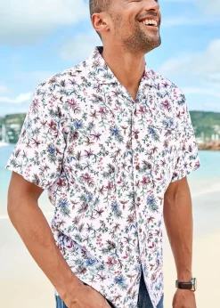 Cotton Traders White Short Sleeve Summer Print Soft Touch Print Shirt